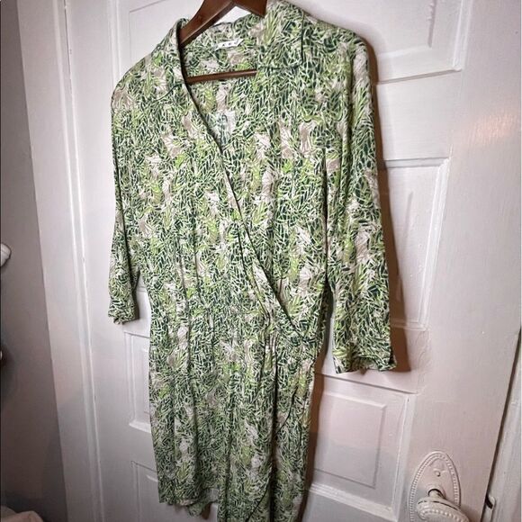 Cabi Womens Green Leaf Print 3/4 Sleeve V Neck Faux Wrap Dress - Picture 4 of 11